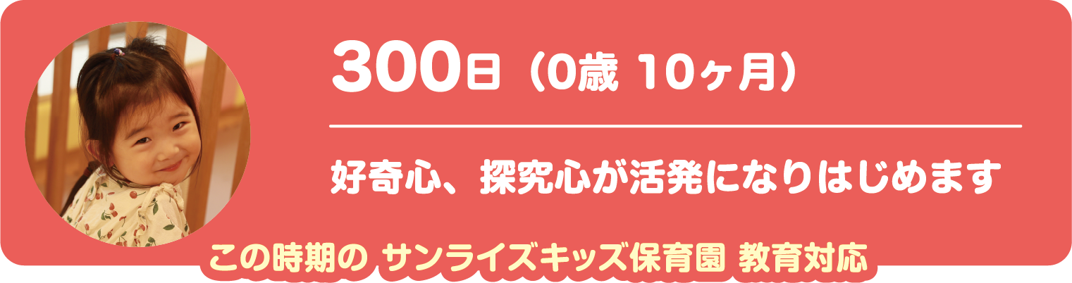 300日　首が座り、好奇心、探究心が活発になりはじめます 