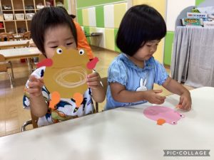 製作遊び　カエルを作ったよ